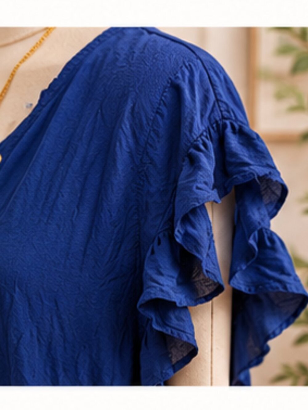 Tahiti Royal Blue Lace-Up Ruffle Tunic XL Boho Resort Coastal Chic Beach Swim - Picture 6 of 9